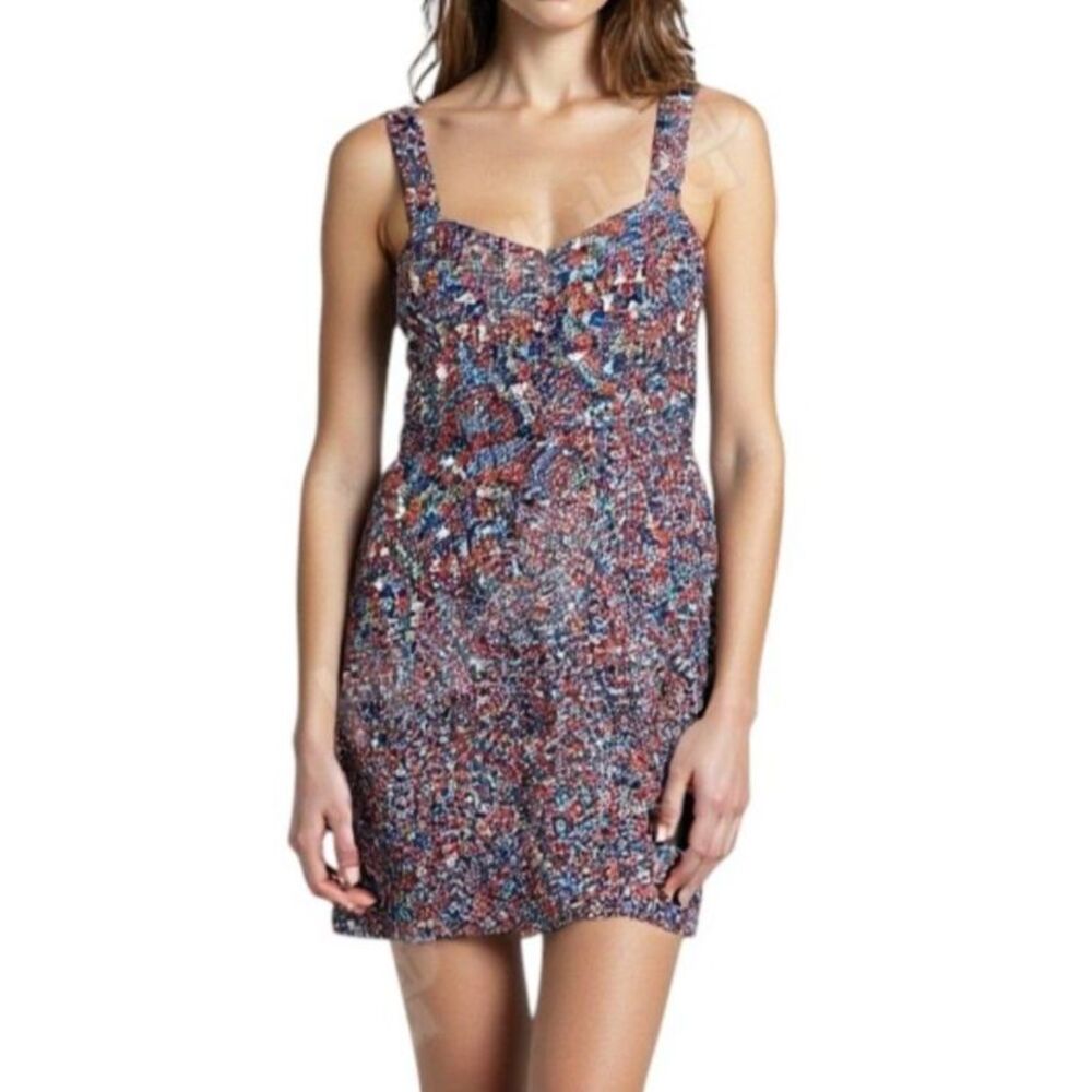 GIANNI BINI Navy Multicolor Ditsy Floral Print Mini Sundress Button Front Sz M